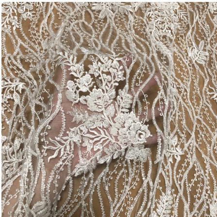 Precision Floral Sequin Bead Embroidery Wedding Lace Fabric Private Custom Bridal Dress Curtain Furniture Accessories