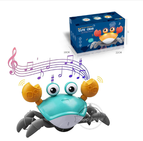 Crawling Crab Baby Toys with Music LED Light Up Musical Toys for Toddler Automatically Avoid Obstacles Interactive Toys for Kids