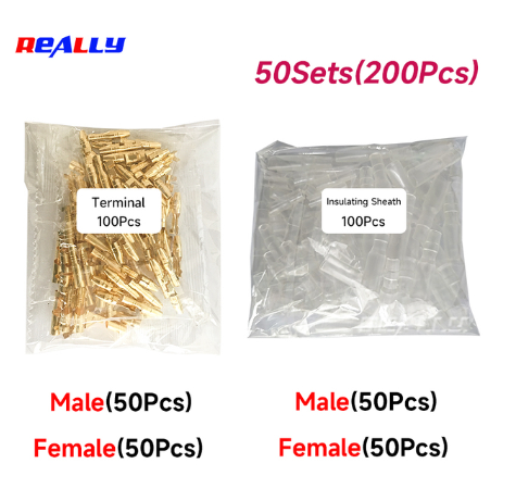 50/100Sets 4.0mm Female and Male Bullet Terminals Connector Gold Brass Wire Connector And Insulating Sleeves for Car