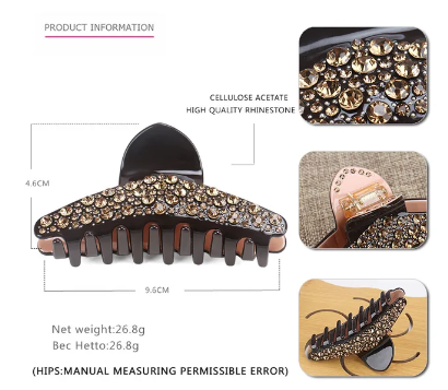 Luxury Champagne Rhinestone Hair Claw Clip High-end Sweet Acetate Claw Clip Full Rhinestone Jaw Clip For Women