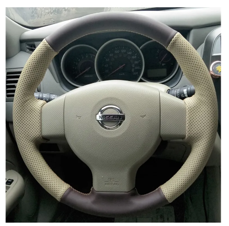 Car Steering Wheel Cover Beige Artificial Leather For Old Nissan Tiida Livina Sylphy Note Steering-Wheel Cover Wrap Accessories