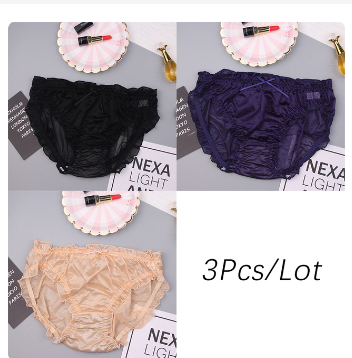 3Pcs/lot Women's Panties Mid Waist Ruffle Bow Milk Silk Sexy Briefs Underwear Elastic Silky Comfortable Solid Women Lingerie