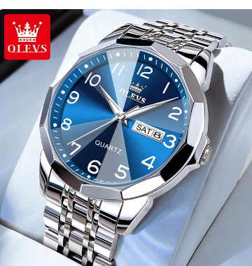 OLEVS 9970 Men's Wristwatch Luxury Digital Dial Unique Rhombus Mirror Quartz Watch for Men Stainless Steel Waterproof Man Watch