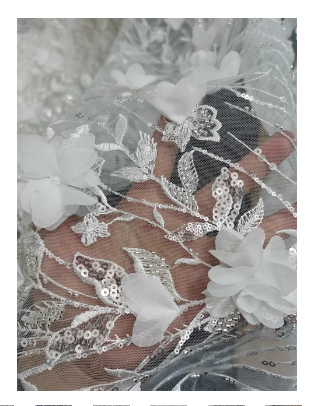 Off White 3d flower Lace Fabric Bridal Wedding Dress Fabbric Luxury African Lace Fabric 1Yard