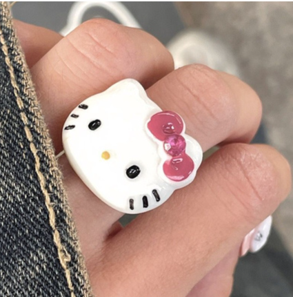 Sanrio Hello Kitty Finger Ring for Girls Kawaii Y2K Hello Kitty Accessories Ring Ladies Kawaii Big Bff Rings Women Anime Figure