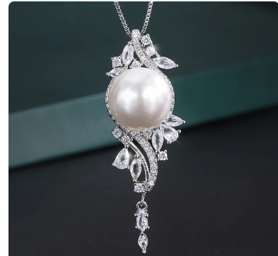 2022 Charms 14mm Black White Big Pearl Pendant Chains Necklace for Women Lab Diamonds Luxury Anniversary Gift Party Fine Jewelry