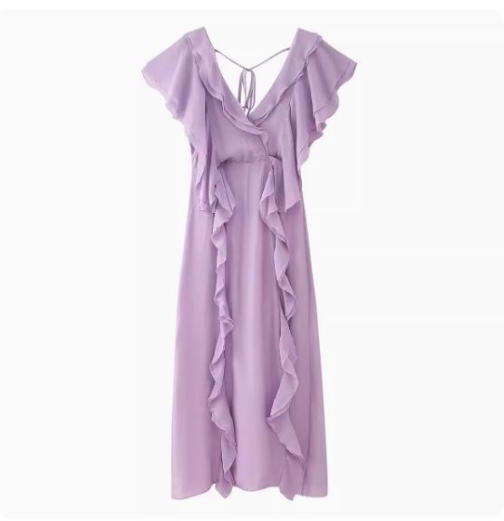 KASLEAD new women's European and American style fashionable layered ruffled V-neck dress