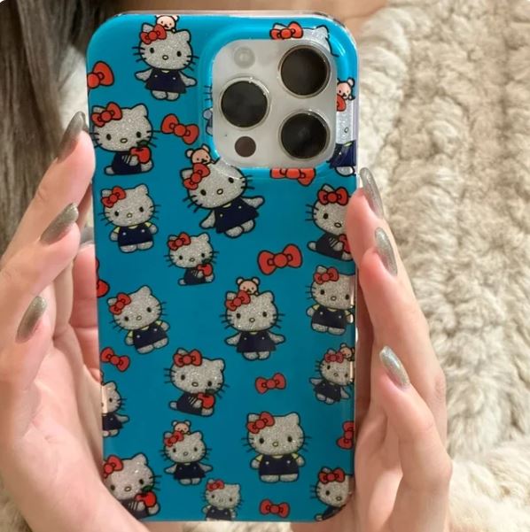 Luxury Cute Cartoon Sanrio Hello Kitty Bling Glitter Phone Case For iPhone 15 14 13 12 11 Pro Max Case Shockproof Hard IMD Cover