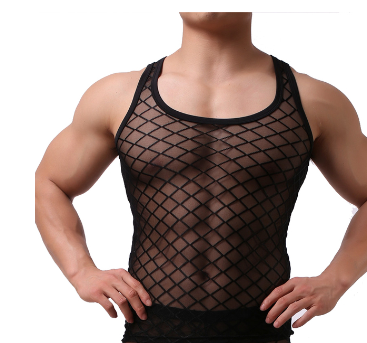 Sexy Mens Undershirts Transparent Mesh Tops Breathable Hollow Out Muscle T-Shirts Fitness See Through Tees Man Casual Homewear