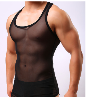 Fully Transparent Ultra-thin Mesh Men Tank Top Breathable Mesh Tank Top Sexy Transparent Tank Top Gays Tight Fitting and Shaping