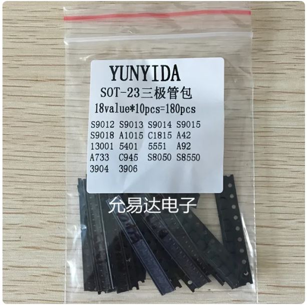 Transistor Assorted Kit (SOT-23) 18kinds*10pcs=180pcs 2N2222 S9013 S9014 S9015 S9018 S8050 S8550 5551 5401 2N3904 2N3906 C1815