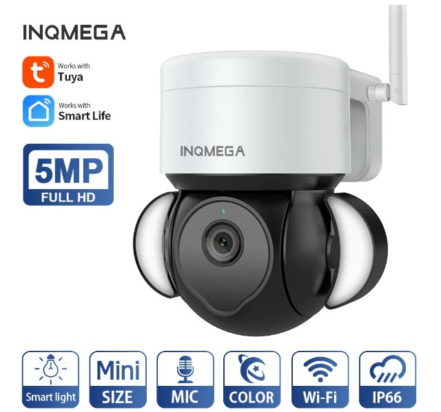 INQMEGA 5MP Wifi TUYA CAMERA Smart Cloud PTZ IP Camera with Night Vision WIFI Outdoor Foodlight Video Surveillance Cam for Yard