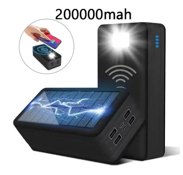 Solar Power Bank 200000mAh Solar Charging Mobile Phone Wireless Charging Large Capacity Battery External Battery Fast Charging