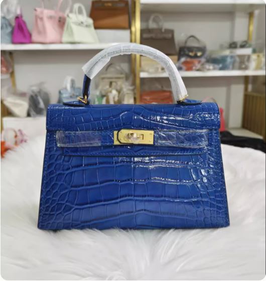 Spring and summer second generation mini 19cm Kelly crocodile leather high-end square crocodile pattern mini shoulder cross-body handbag