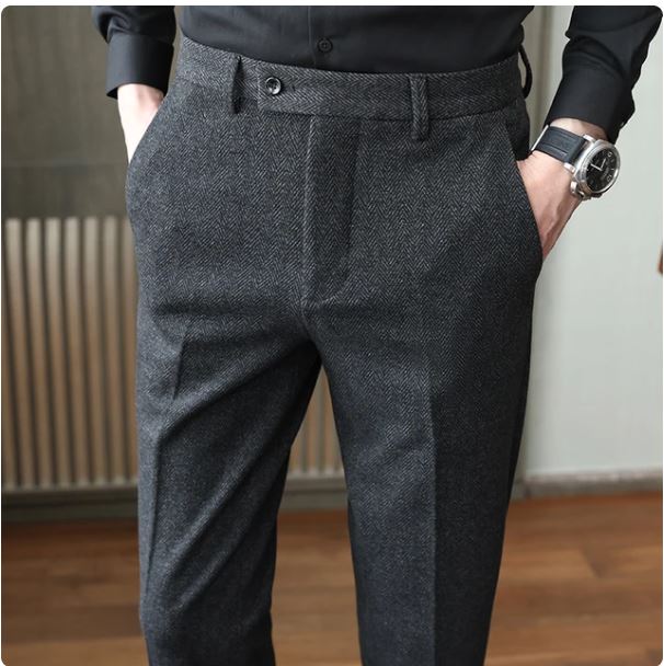 Autumn/Winter New Gray Woolen Pants Men Fashion Casual Sanded Trousers Size 28-36 Slim Suit Pantalon for Men