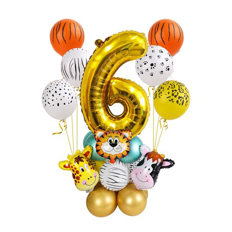 Golden Animal Number Post Balloon Jungle Animals