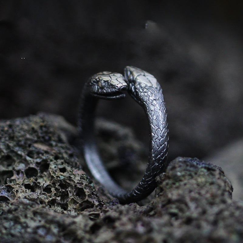 Goth Double Snake Stainless Steel Ring Gothic Reptile Jewelry