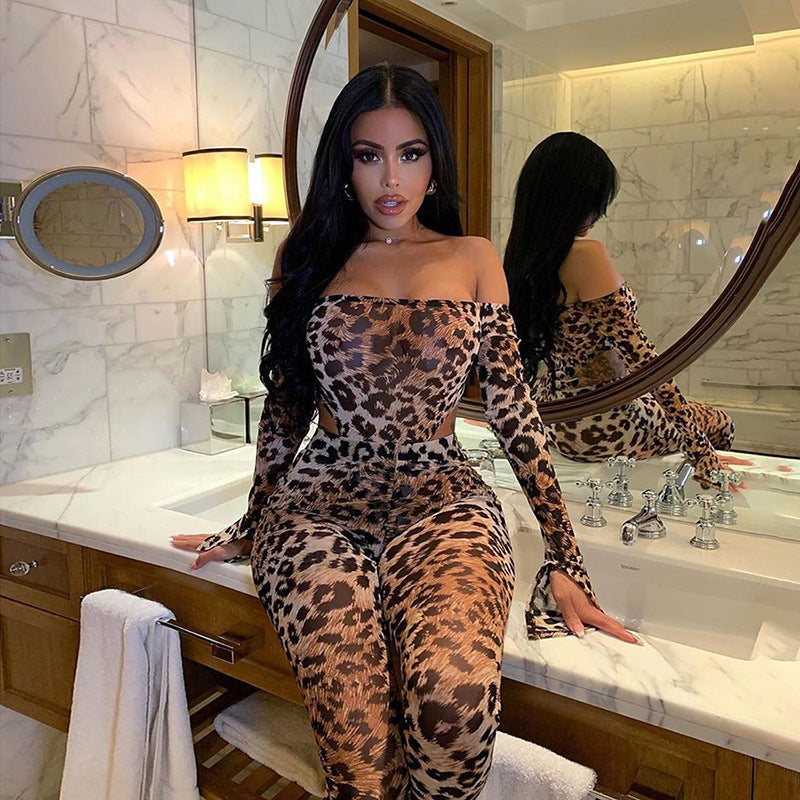 Women's High Waist Fashion Leopard Print Jumpsuit