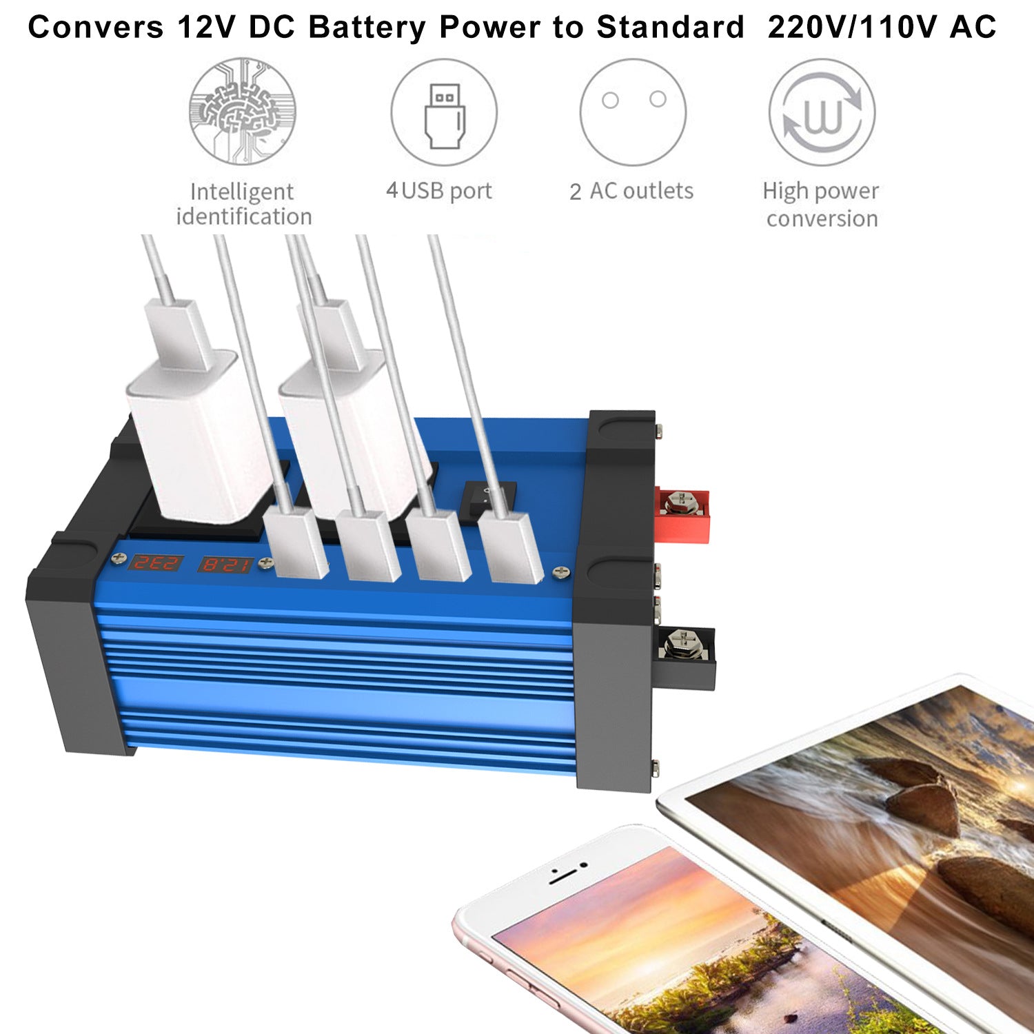 Converter 12V To 220V110V Smart LCD Dual Display