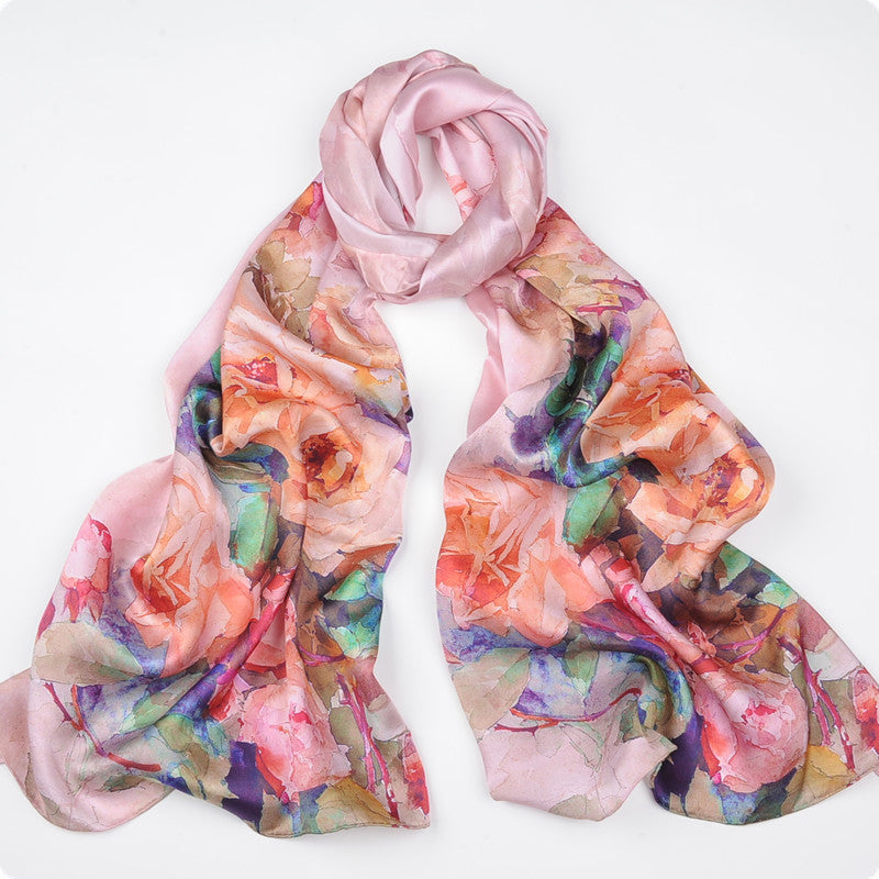 Spring And Autumn Mid-length Hand-Curled Silk Long Scarf