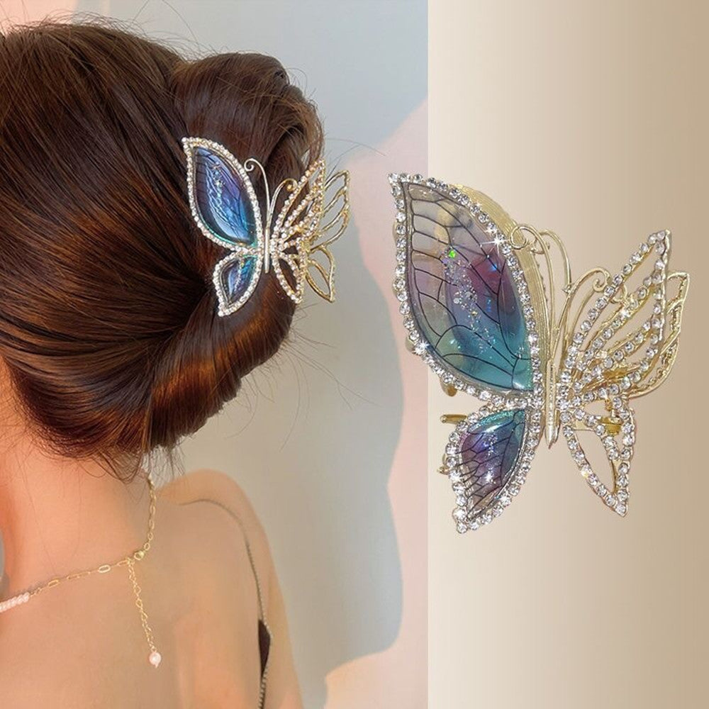 Exquisite Hairpin With Full Diamond Amber And Blue Butterfly