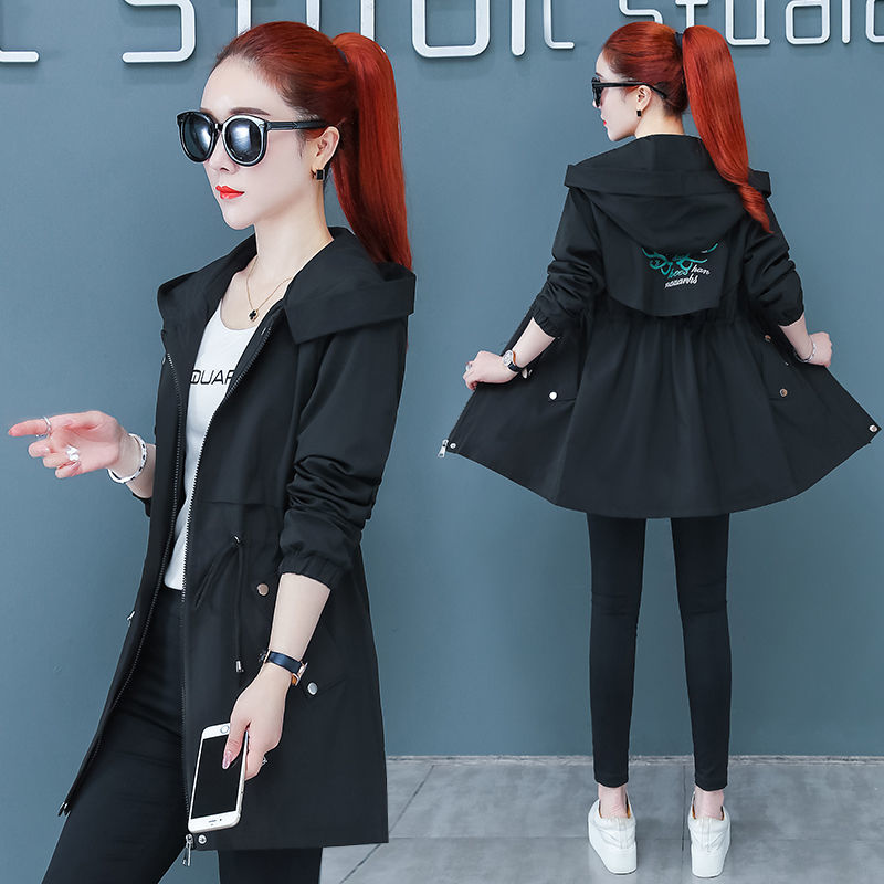 Korean Style Slim And Thin Temperament Autumn Windbreaker Women Mid-length Student Jacket Women