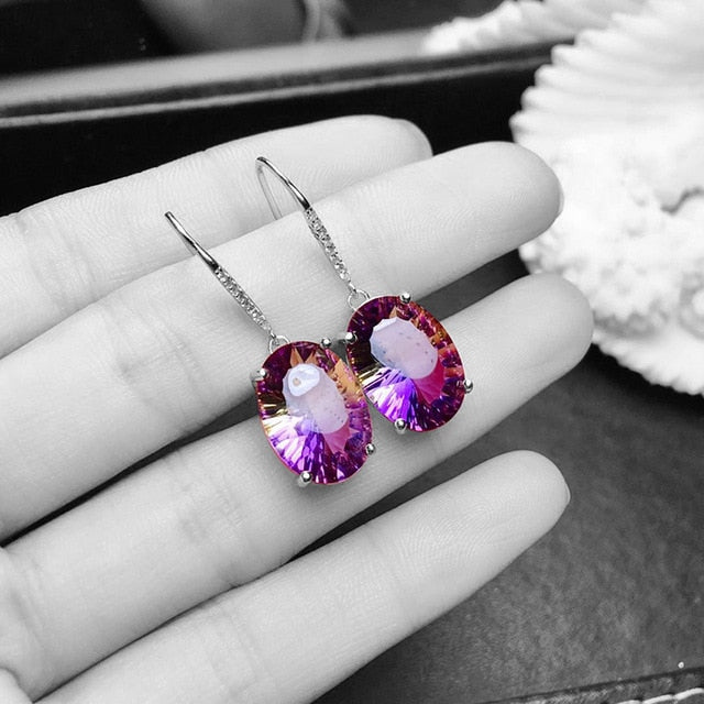 Natural purple yellow crystal earrings