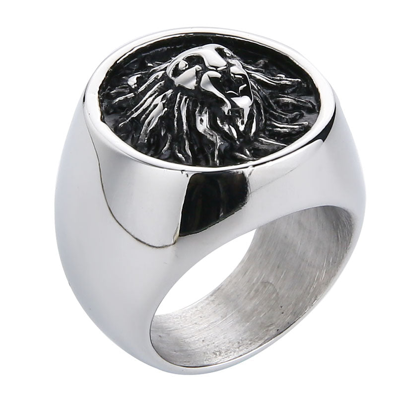 Cast Wind Lion Head Men's Titanium Ateel Ring Ring