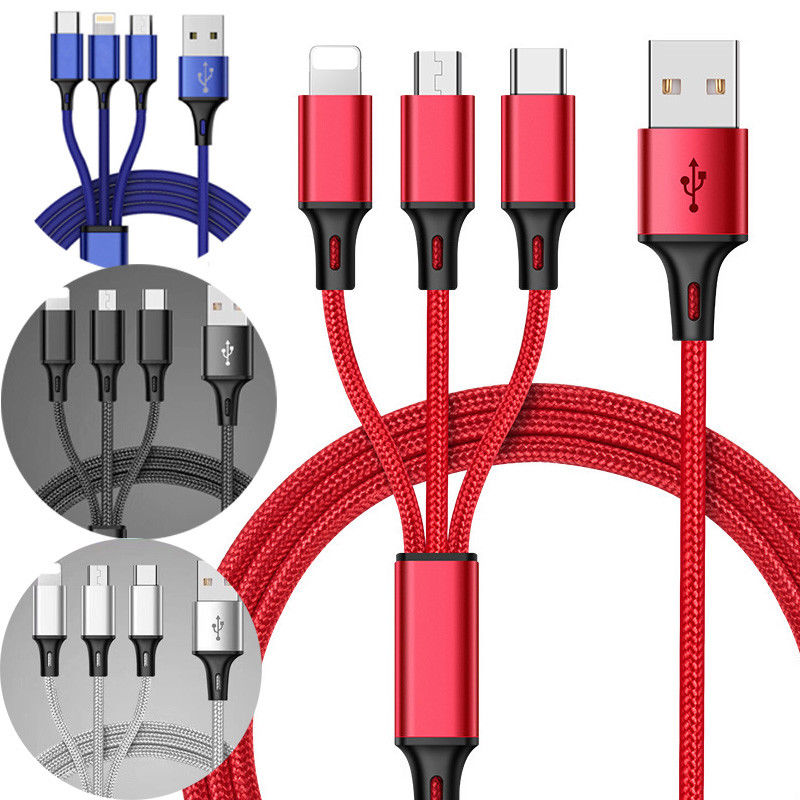 Compatible with Apple , Braided 3-in-1 data cable