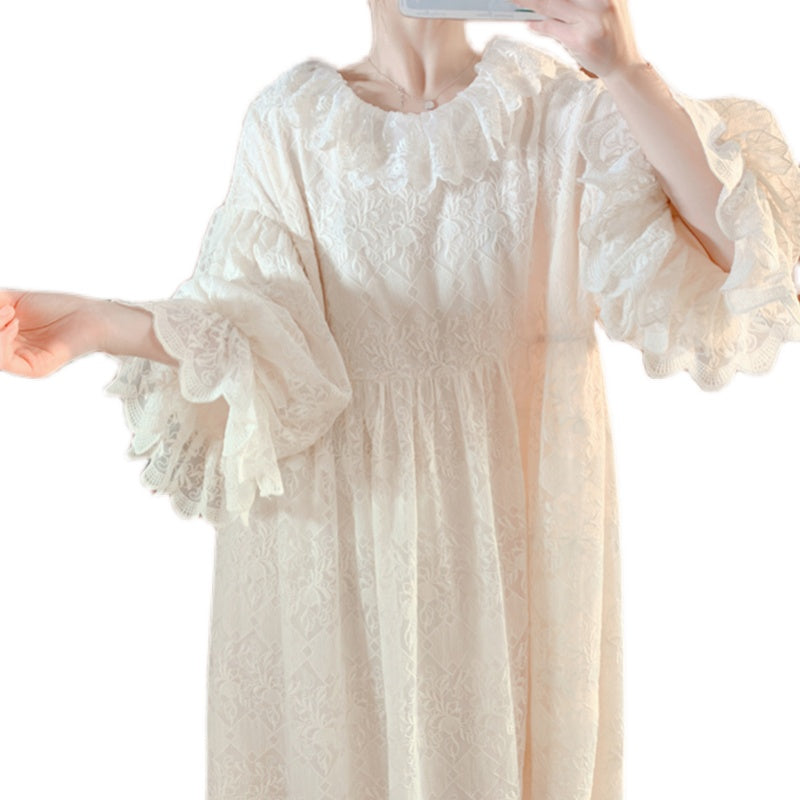 Loose Balloon Sleeve French Lace Dress