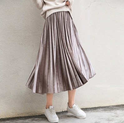 Gold velvet pleated skirt