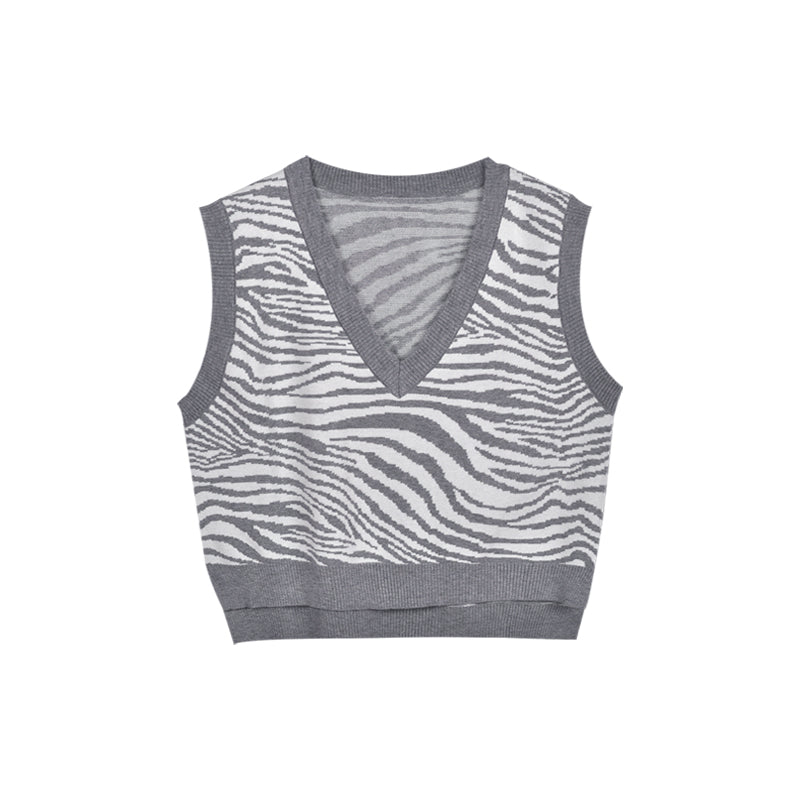 Zebra print V-neck loose-fitting sweater vest