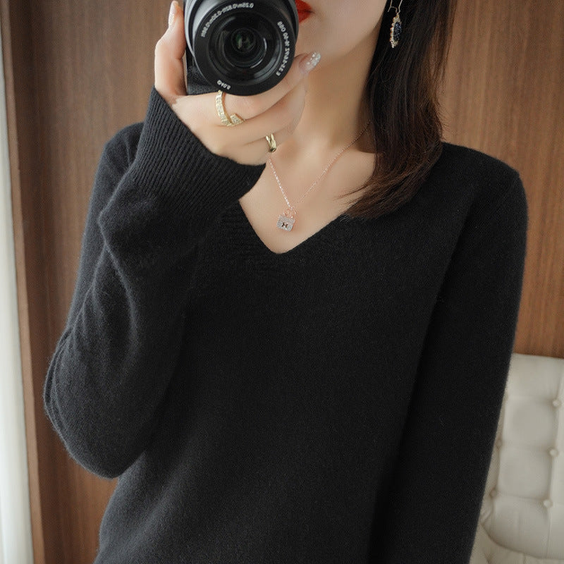 Women's Sweater Knit Bottoming Shirt Autumn And Winter Short Long Sleeves Slim Slimming