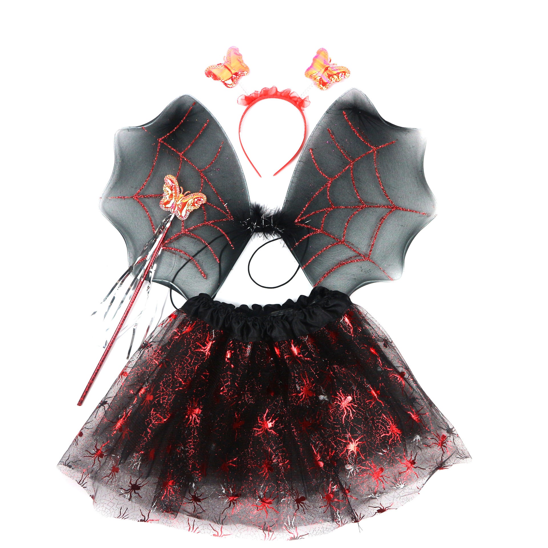 Halloween Red Spider Skirt Wings Net Gauze Skirt 4-piece Set