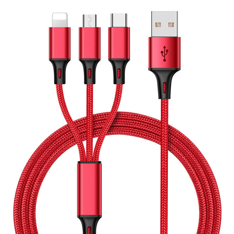 Compatible with Apple , Braided 3-in-1 data cable