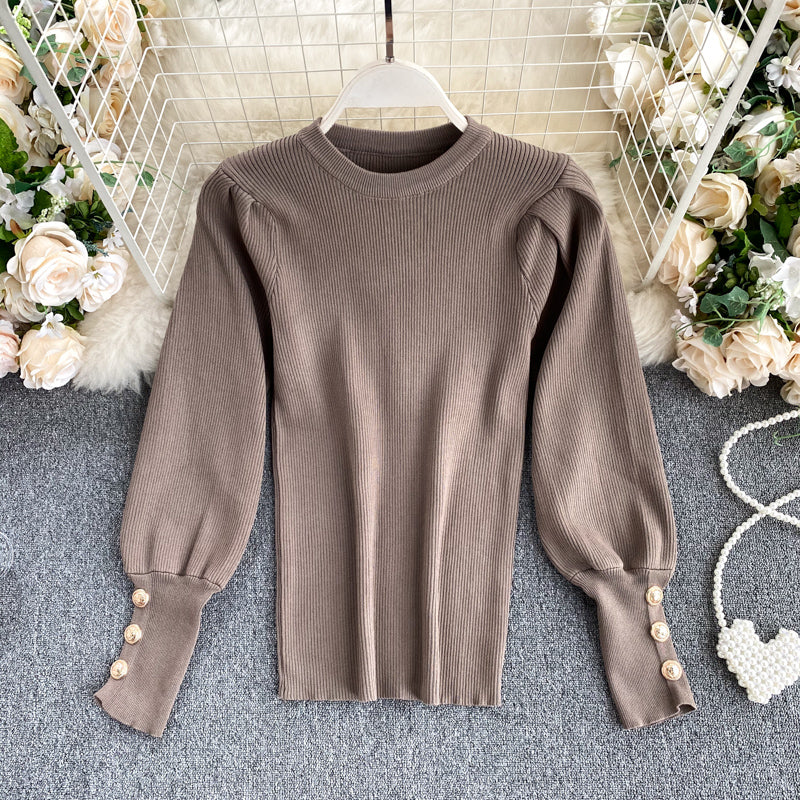 New top women round neck puff sleeves