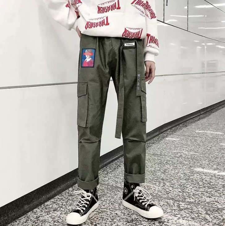 Japanese overalls men's tide brand multi-pocket loose large size casual pants harem pants male nine points student pants