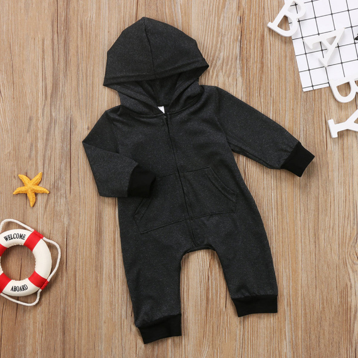 The New Boys' Long-Sleeved Hooded Jumpsuit