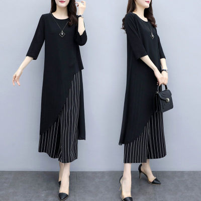 Fat sister looks thin loose wide leg pants two-piece suit