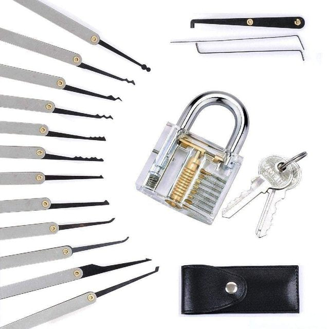 15 Pieces with Transparent Lock Tool Titanium Picking Set with Mini Card, Locksmith Practice Tool Pick Transparent Lock