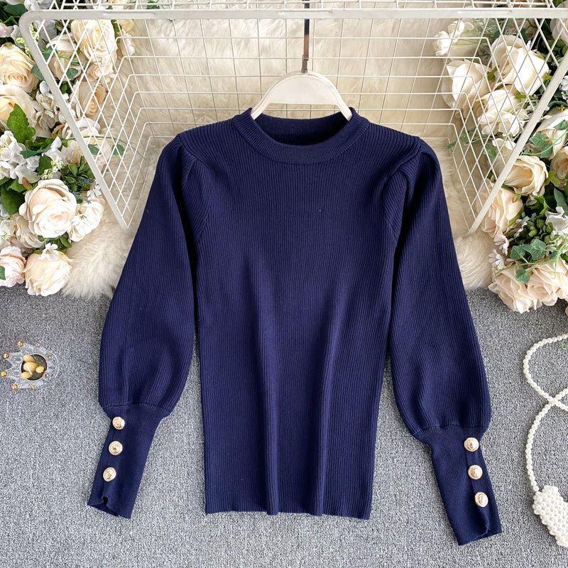 New top women round neck puff sleeves