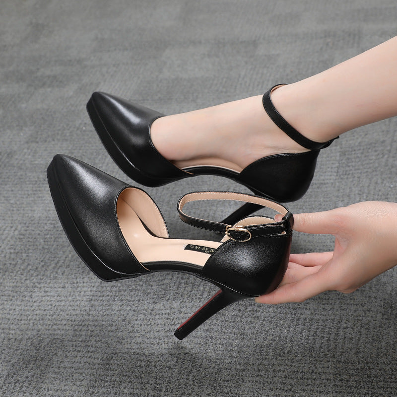 Pointed Waterproof Platform Single Shoes Hollow 10CM Strap Women's Shoes