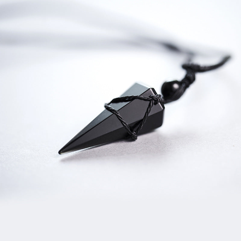 Obsidian Crystal Pendant Pendulum Couple Sweater Necklace