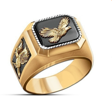 Hot Sale Jewelry Gold Dripping Black Oil Eagle Ring