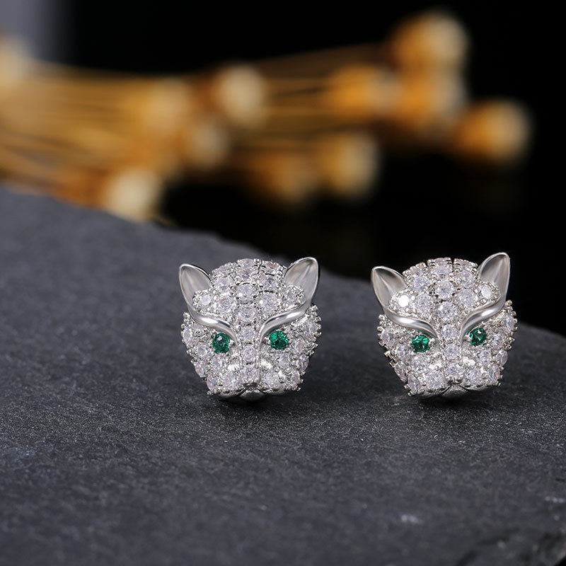 Diamonds Full Leopard-head Zircon Earrings