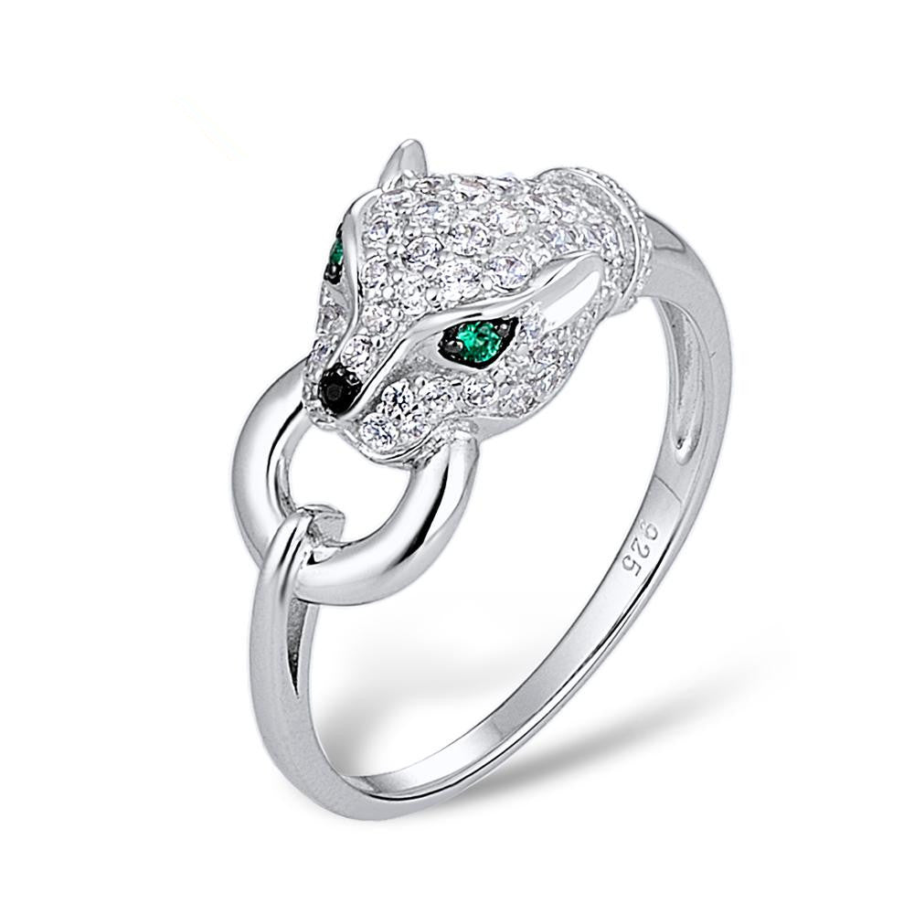 Temperament Wild Leopard Head Silver-Plated Copper Ring Ladies