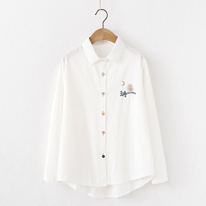 Embroidered Sweet And Versatile White Striped Long-sleeved Jersey