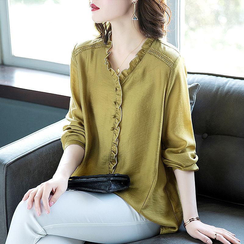 Simple Wood Ears Loose Early Autumn Blouse