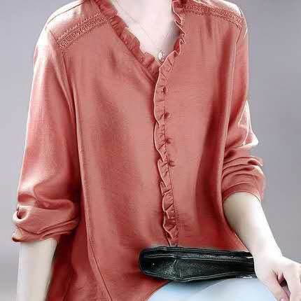 Simple Wood Ears Loose Early Autumn Blouse