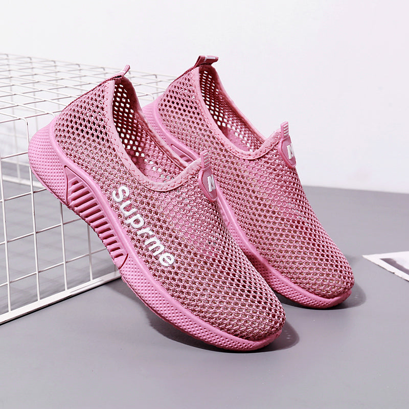 Old Beijing Cloth Shoes Summer Women's Net Shoes Flat-bottomed Hollow Sports Casual Shoes Breathable Hollow Mesh Comfortable All-match Shoes